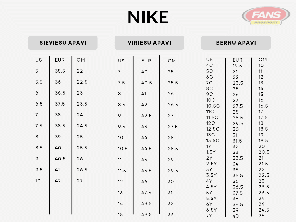 nike apavu izmēri new