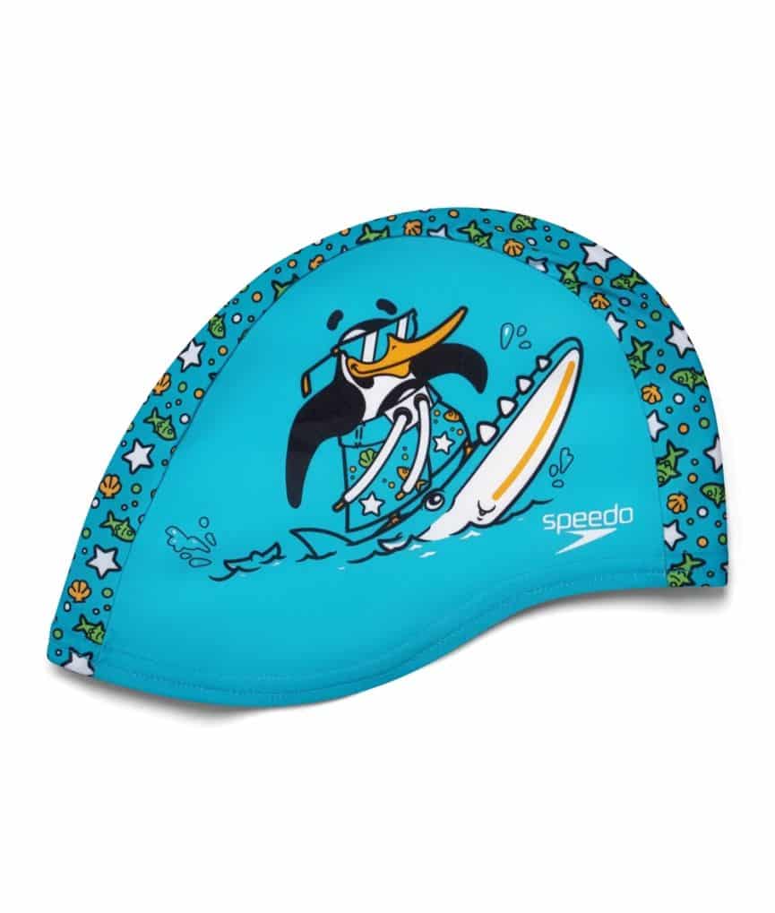 Speedo Printed Polyester Cap JR, Chima Azure Blue/Fluro G