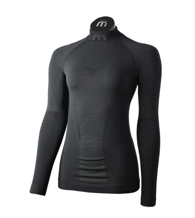 mico woman long sleeves mock neck shirt warm control skintech