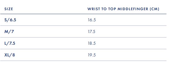 protest size chart womens gloves