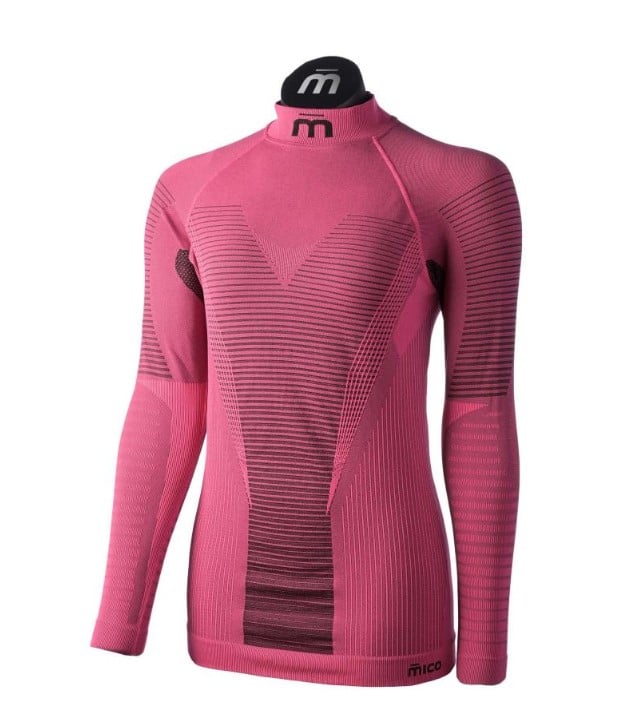 mico woman long sleeves mock neck shirt warm control skintech