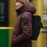 virsjaka linjat w puffer parka fudge maroon red ha 065 0409 c68 2